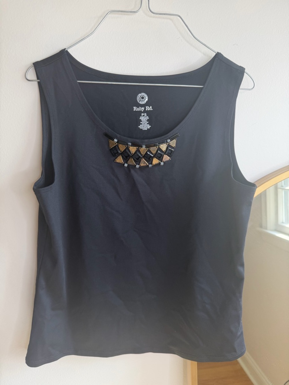 Ruby Rd. Black Tank with Geometric Beaded Trim